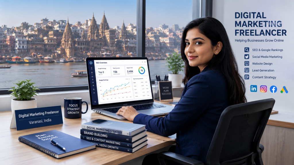 Professional Digital Marketing Freelancer in Varanasi providing SEO, website design, social media marketing, and branding services for business growth.