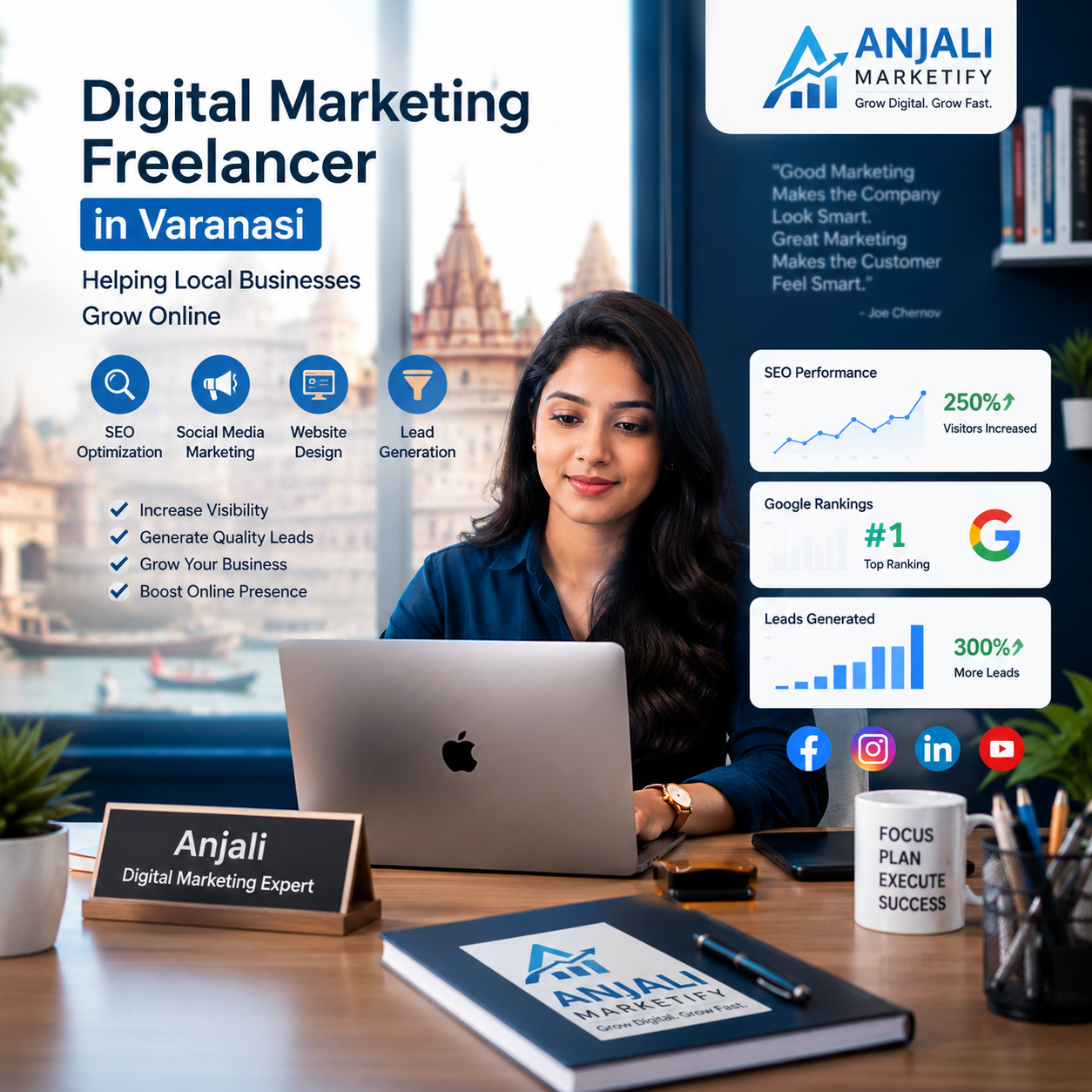 Digital Marketing Freelancer in Varanasi providing SEO, social media marketing, website design, and lead generation services.